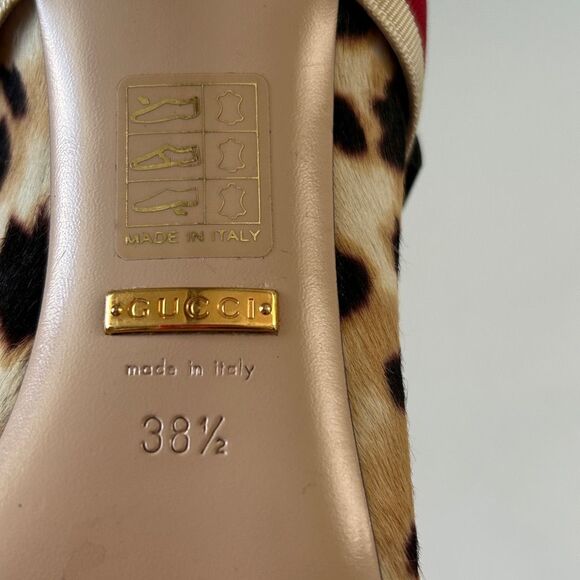 Gucci Web Stripe Sylvie Leopard Animal Print Heels Pumps 38.5, 8.5 - Picture 10 of 12